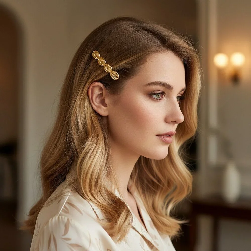 18K Gold Plated Stainless Steel Shell Barrette Minimalist Coastal Hair Bobby Pin